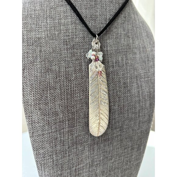 Upcycled Silverware Feather Pendant Necklace: Bohemian Flatware Jewelry - Picture 1 of 6